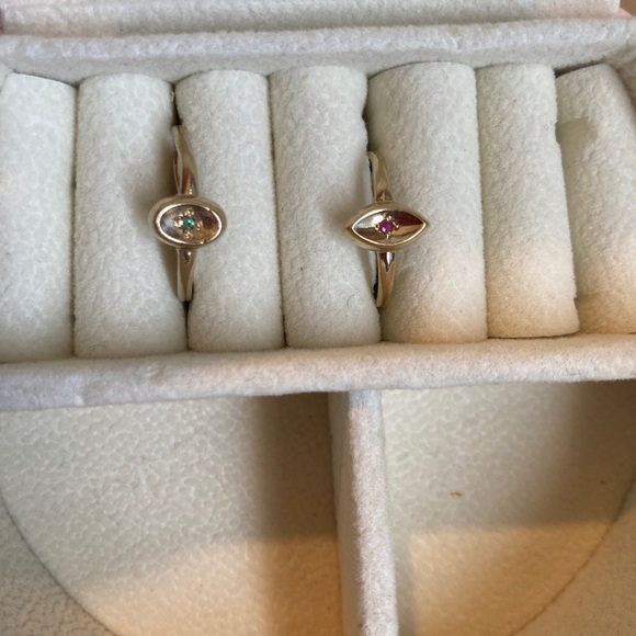 Set of 2 Gold Electroplate Rings with Genuine Gemstones Size 6 & 8 - Picture 2 of 11
